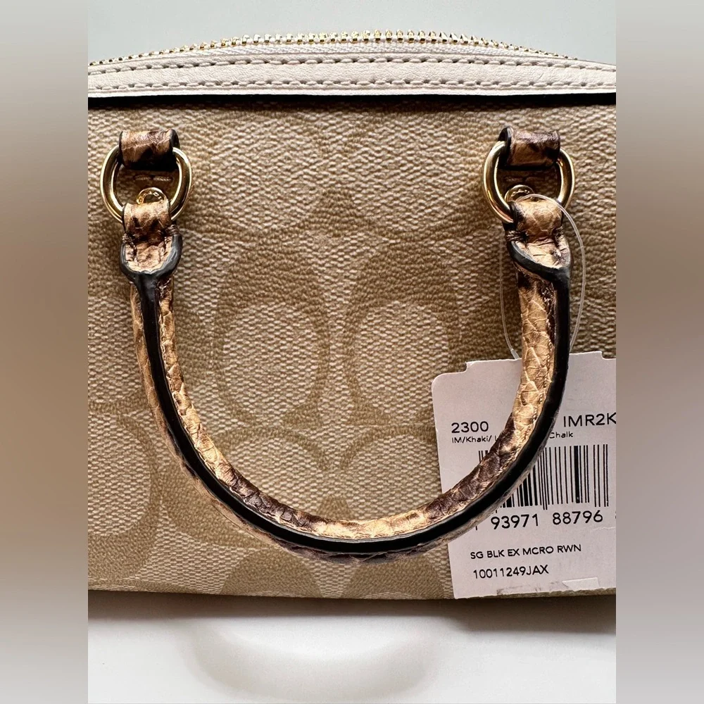 Coach NEW! Mini Rowan Signature Tan and Cream Canvas Crossbody Purse - Picture 6 of 16